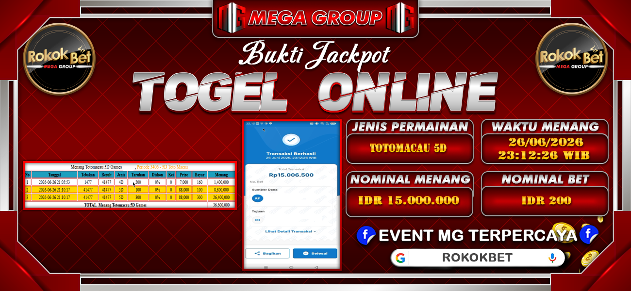 Bukti JP situs Rokokbet hari Jumat, 26 Juni 2026